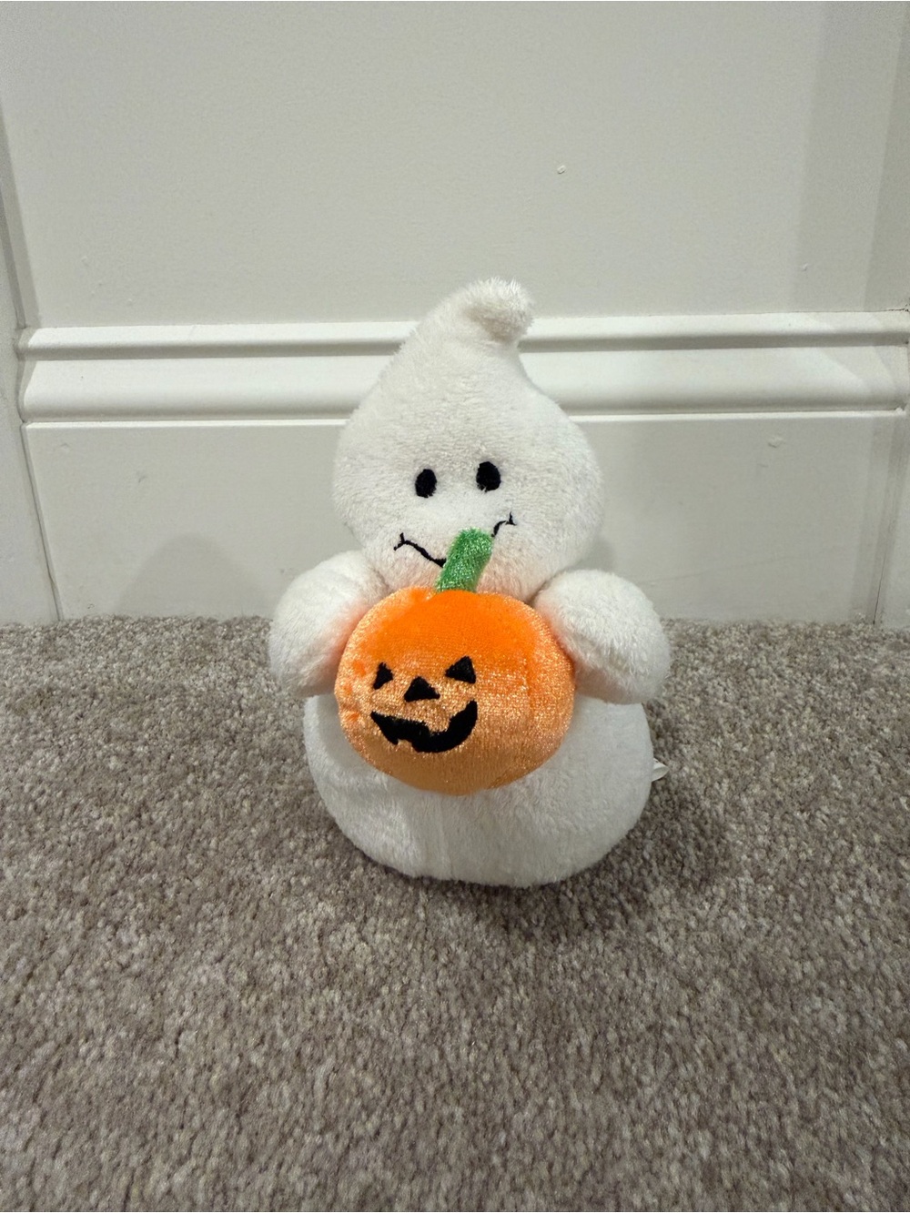 White Plush Ghost Toy with Orange Pumpkin - Kids Halloween Plush